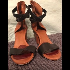 Fabianelli Tan Leather W/Black Strap Block Heels. - image 1